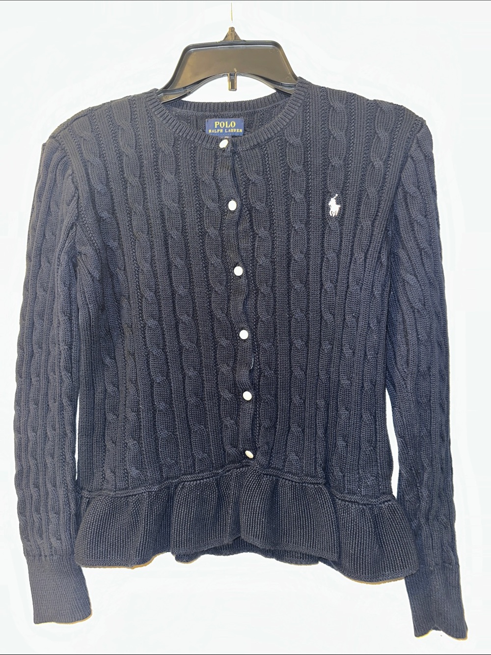 Girls Polo Ralph Lauren Navy Blue Cable Knit Cardigan Sweater - Size XL (16)
